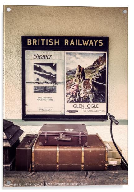 Vintage suitcases and old british railways travel  Acrylic by Delphimages Art