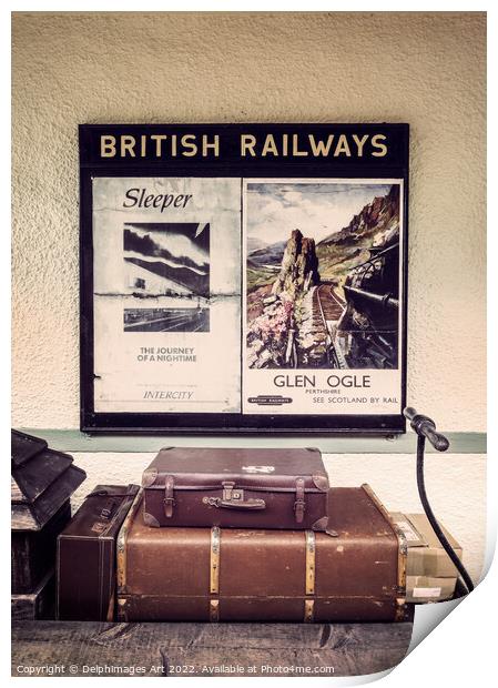 Vintage suitcases and old british railways travel  Print by Delphimages Art