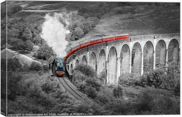 The Jacobite steam train on Glenfinnan viaduct Canvas Print by Delphimages Art