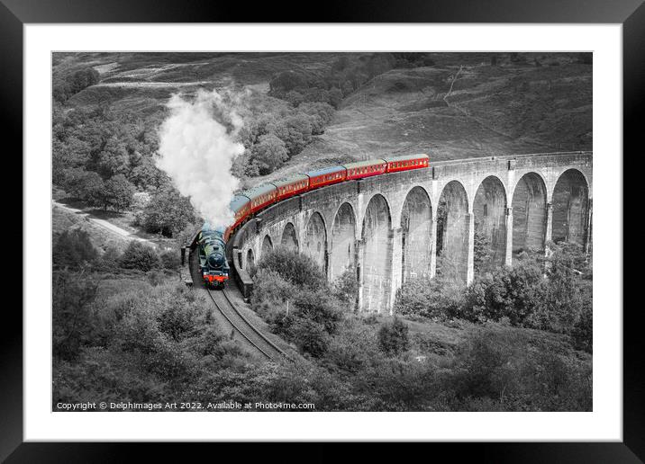 The Jacobite steam train on Glenfinnan viaduct Framed Mounted Print by Delphimages Art