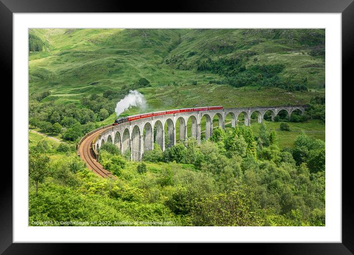 The Jacobite steam train on Glenfinnan viaduct, Sc Framed Mounted Print by Delphimages Art