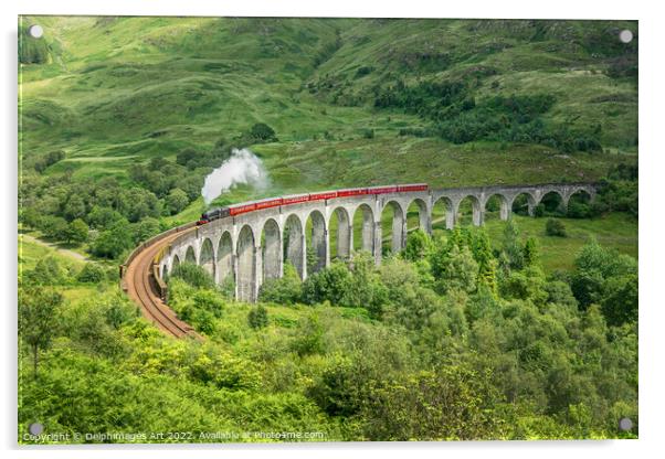 The Jacobite steam train on Glenfinnan viaduct, Sc Acrylic by Delphimages Art