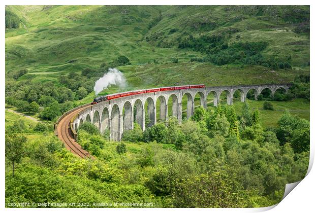 The Jacobite steam train on Glenfinnan viaduct, Sc Print by Delphimages Art