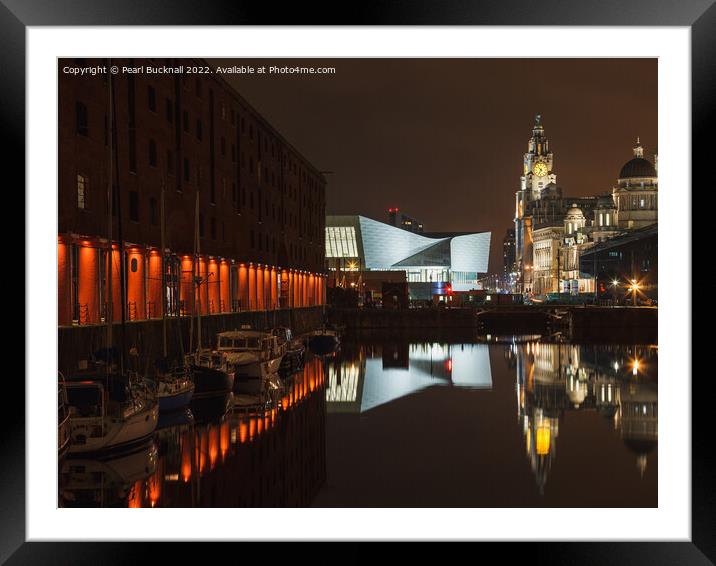 Night Reflections in Albert Dock Liverpool  Framed Mounted Print by Pearl Bucknall