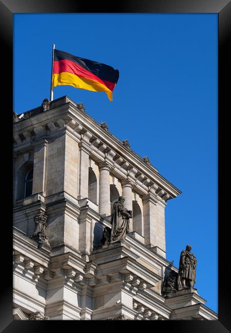 Reichstag And Flag Of Germany Framed Print by Artur Bogacki