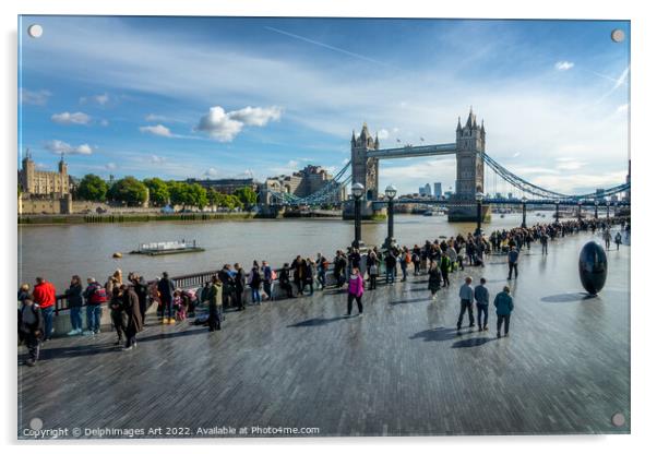 People queueing to see Queen Elizabeth II coffin Acrylic by Delphimages Art