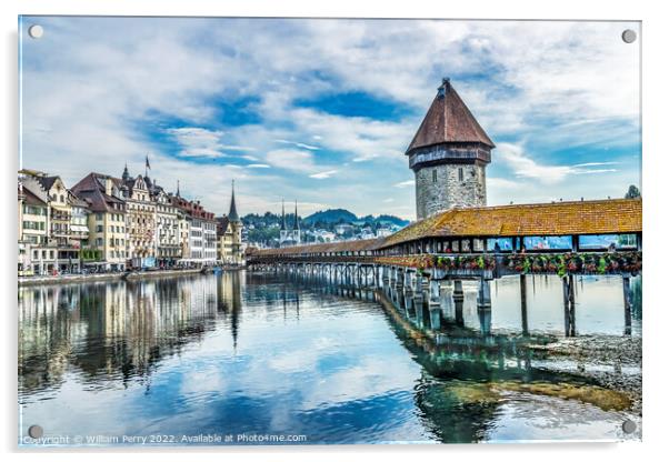 Chapel Wooden Covered Bridge Inner Harbor Lucerne Switzerland Acrylic by William Perry