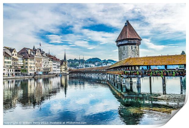 Chapel Wooden Covered Bridge Inner Harbor Lucerne Switzerland Print by William Perry