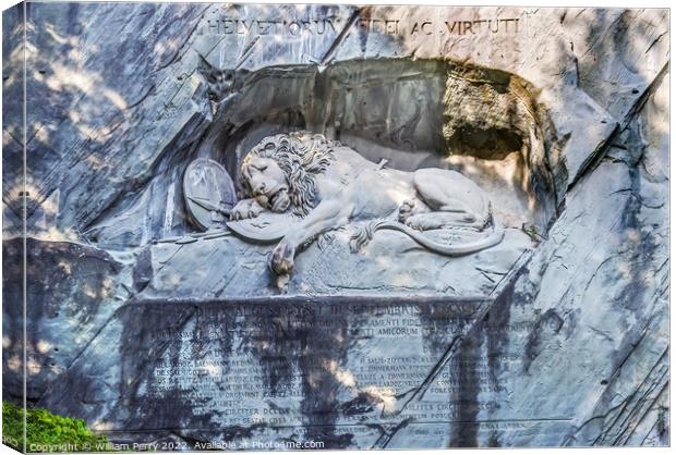 Dying Lion Rock Relief Monument Lucerne Switzerland Canvas Print by William Perry
