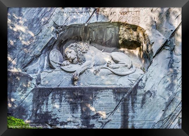 Dying Lion Rock Relief Monument Lucerne Switzerland Framed Print by William Perry