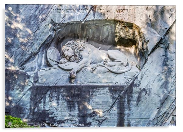 Dying Lion Rock Relief Monument Lucerne Switzerland Acrylic by William Perry