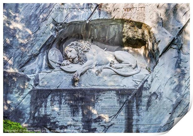 Dying Lion Rock Relief Monument Lucerne Switzerland Print by William Perry