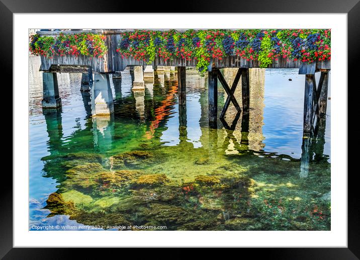 Chapel Wooden Covered Bridge Refection Lucerne Switzerland Framed Mounted Print by William Perry
