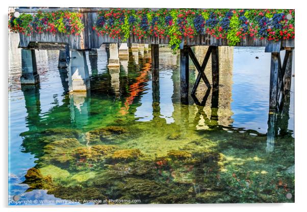 Chapel Wooden Covered Bridge Refection Lucerne Switzerland Acrylic by William Perry