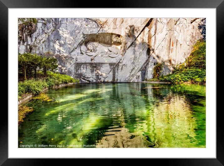 Dying Lion Rock Reflief Monument Reflection Lucerne Switzerland Framed Mounted Print by William Perry
