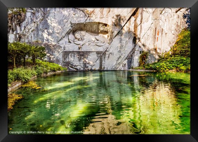 Dying Lion Rock Reflief Monument Reflection Lucerne Switzerland Framed Print by William Perry
