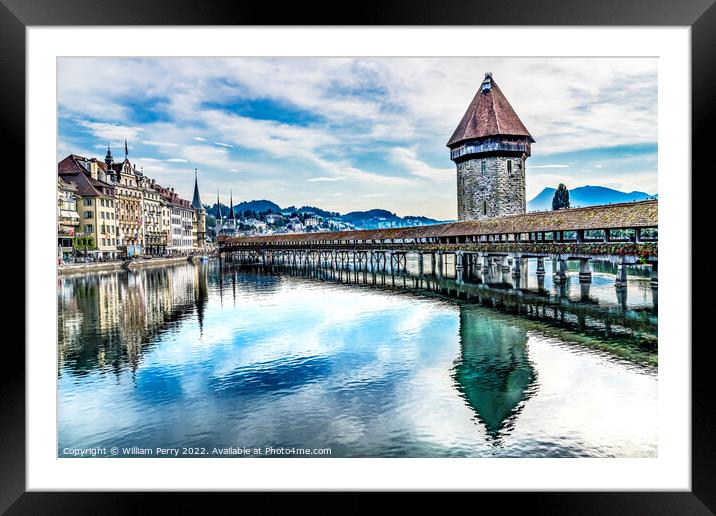 Chapel Wooden Covered Bridge Inner Harbor Lucerne Switzerland Framed Mounted Print by William Perry