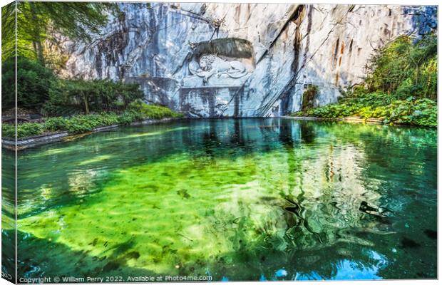 Dying Lion Rock Reflief Monument Reflection Lucerne Switzerland Canvas Print by William Perry