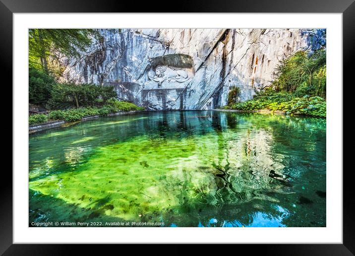 Dying Lion Rock Reflief Monument Reflection Lucerne Switzerland Framed Mounted Print by William Perry