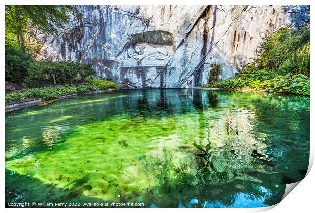 Dying Lion Rock Reflief Monument Reflection Lucerne Switzerland Print by William Perry