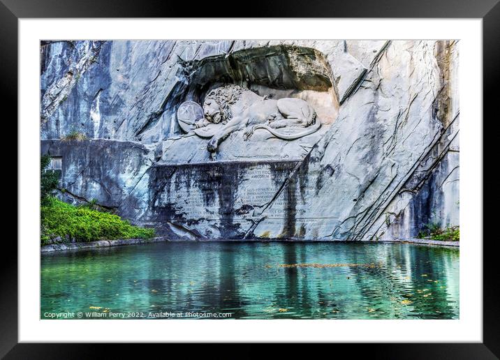 Dying Lion Rock Reflief Monument Reflection Lucerne Switzerland Framed Mounted Print by William Perry