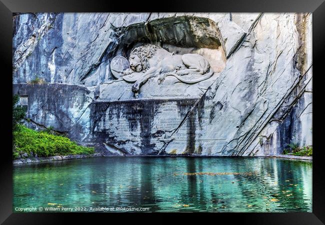 Dying Lion Rock Reflief Monument Reflection Lucerne Switzerland Framed Print by William Perry
