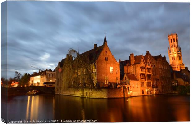 The Rozenhoedkaai canal Bruges Canvas Print by Sarah Waddams