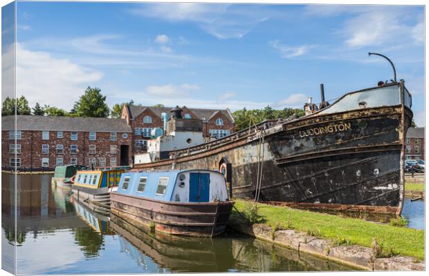 Canal barges moored in Ellesmere Port Canvas Print by Jason Wells
