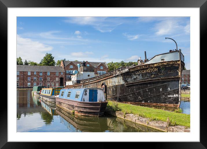Canal barges moored in Ellesmere Port Framed Mounted Print by Jason Wells