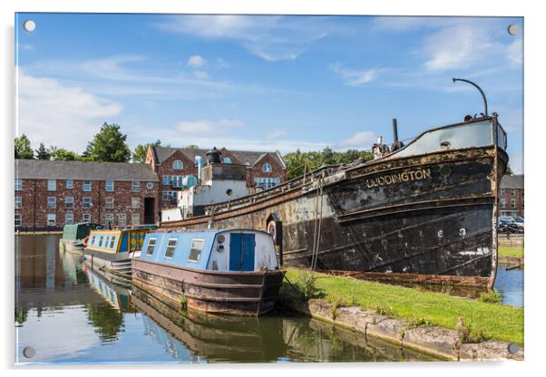 Canal barges moored in Ellesmere Port Acrylic by Jason Wells