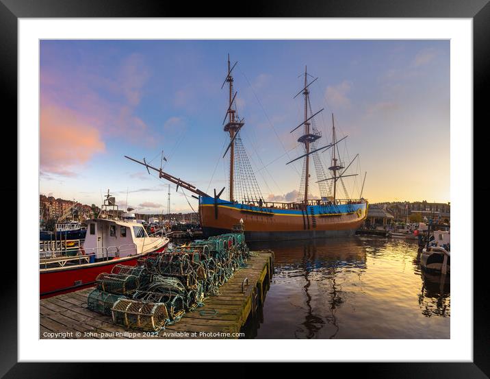 Endeavour In Whitby Harbour Framed Mounted Print by John-paul Phillippe