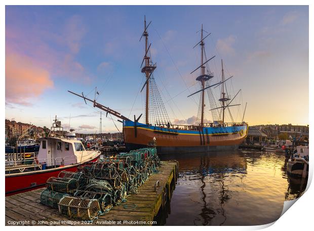 Endeavour In Whitby Harbour Print by John-paul Phillippe