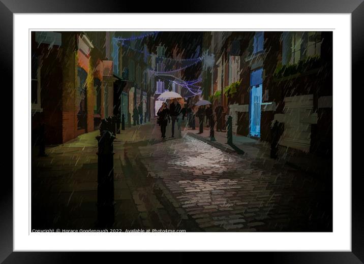 A rainy night in Rose Street Framed Mounted Print by Horace Goodenough