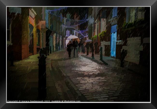 A rainy night in Rose Street Framed Print by Horace Goodenough