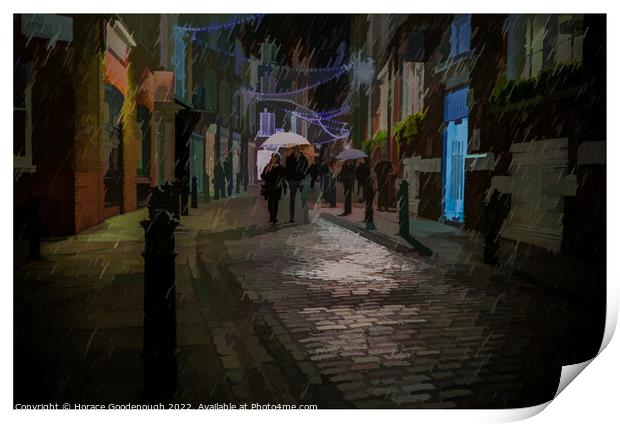 A rainy night in Rose Street Print by Horace Goodenough