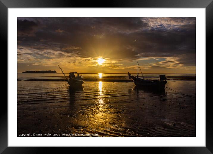 Boats at sunrise Framed Mounted Print by Kevin Hellon