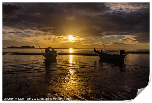 Boats at sunrise Print by Kevin Hellon