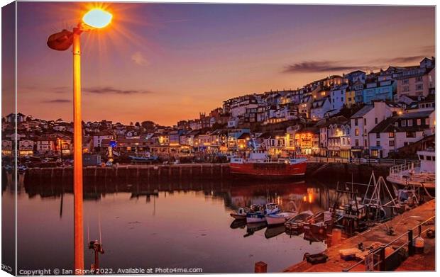 Brixham Harbour at night  Canvas Print by Ian Stone