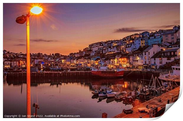 Brixham Harbour at night  Print by Ian Stone