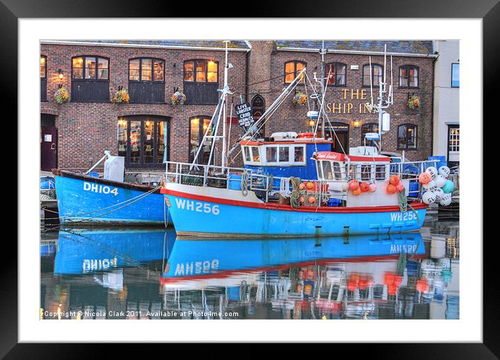 Fishing Boats at Dusk Framed Mounted Print by Nicola Clark