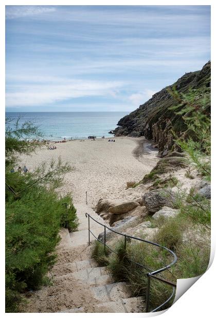 Porthcurno beach,steps to the beach Print by kathy white