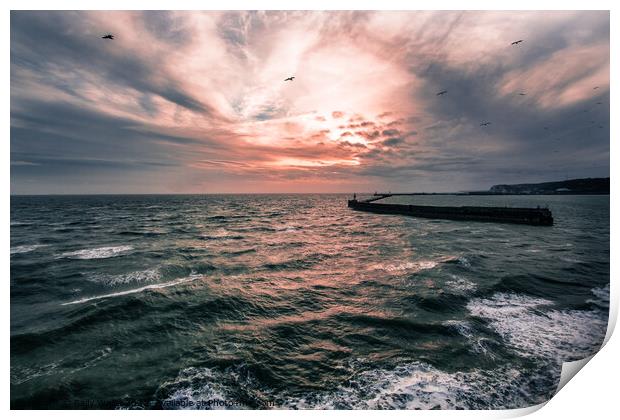 Approaching Dover Harbour in stormy weather Print by Sally Wallis