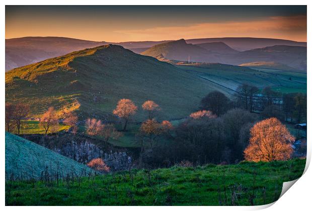 Sunset over the Derbyshire hills. Print by Bill Allsopp
