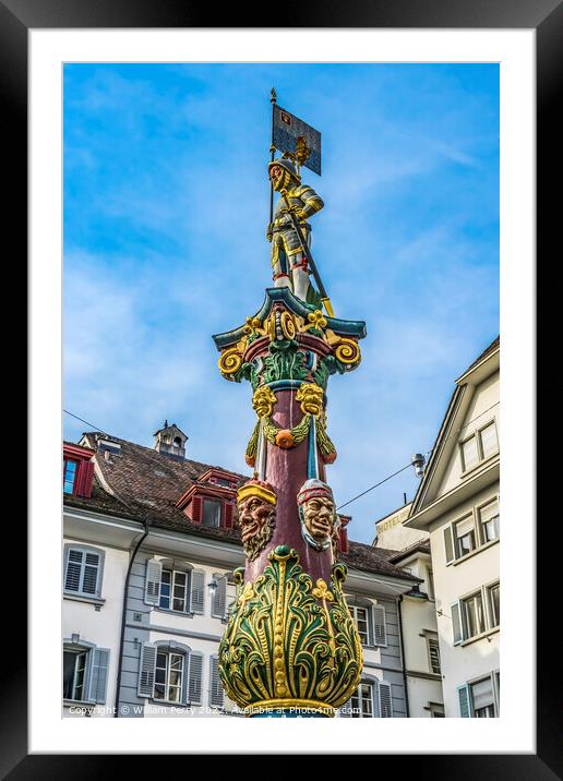 Soldier Statue Fritschi Fountain Lucerne Switzerland Framed Mounted Print by William Perry