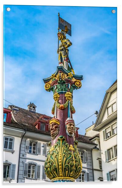 Soldier Statue Fritschi Fountain Lucerne Switzerland Acrylic by William Perry