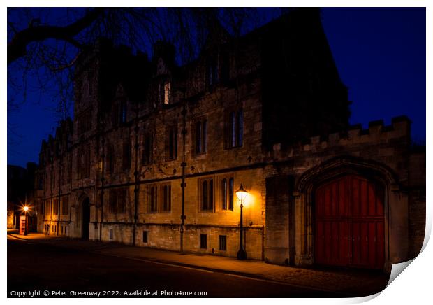 Oxford City Centre After Dark During Lockdown Print by Peter Greenway