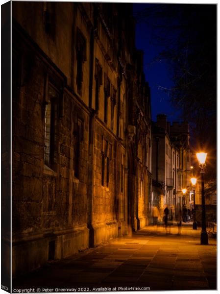 Oxford University Buildings In The City Centre After Dark During Canvas Print by Peter Greenway