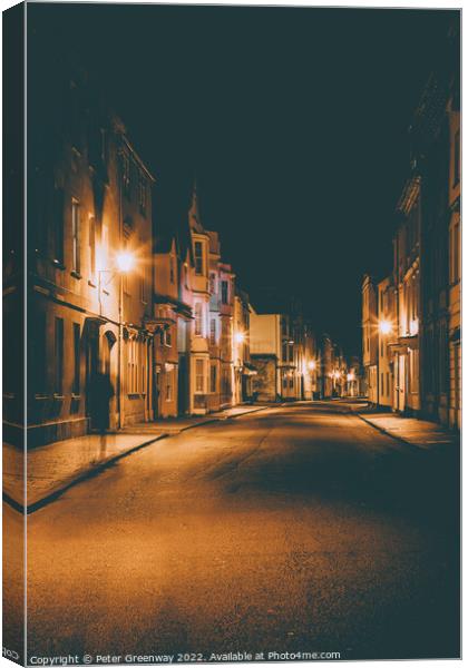 Oxford City Centre After Dark During Lockdown Canvas Print by Peter Greenway