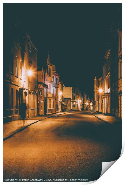 Oxford City Centre After Dark During Lockdown Print by Peter Greenway