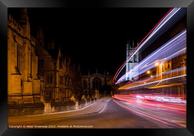 Traffic Light Trails Past Oxford University Buildings Along High Framed Print by Peter Greenway
